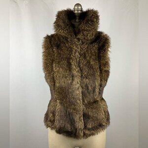 BAGUDA Women’s Brown Faux Fur Vest Soft Lined Front Hook Closure & Pockets, SM